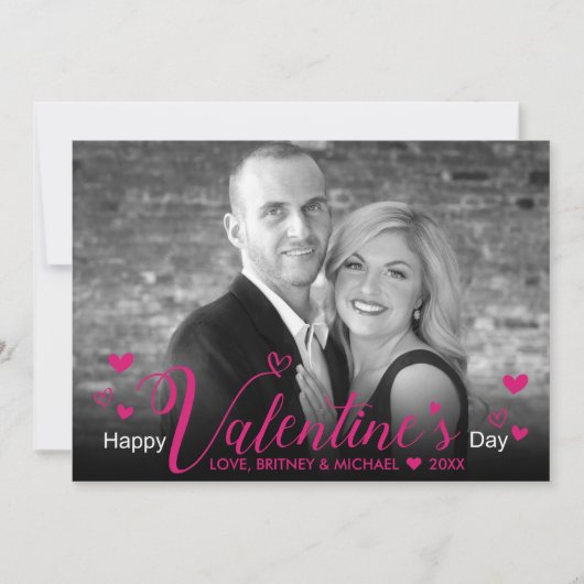 Carte Coeurs de script rose chic Photo noir blanc modern (Devant)