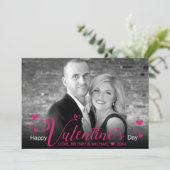 Carte Coeurs de script rose chic Photo noir blanc modern (Debout devant)