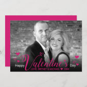 Carte Coeurs de script rose chic Photo noir blanc modern (Devant / Derrière)