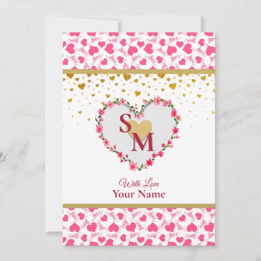 Carte Coeurs d'or romantique Aimer Calligraphie Monogram (Devant)