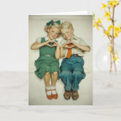 Carte Cœurs doux vintage de l'enfance (Fleur jaune)