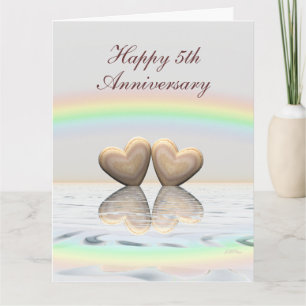 Carte Coeurs en bois du 5e anniversaire