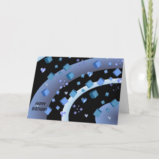 Carte Coeurs et cubes flottants Anniversaire (Devant)