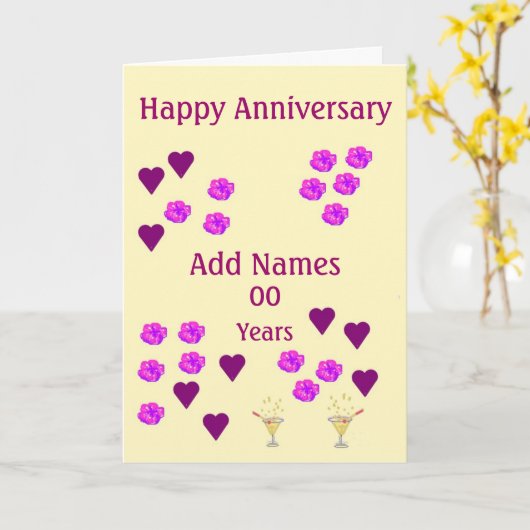 Carte Coeurs et Fleurs, anniversaire de mariage personna (Fleur jaune)