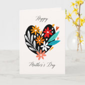 Carte Cœurs et Fleurs Bonne Fête des Mères  (Fleur jaune)