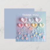 Carte Coeurs et fleurs en papier mignonne Merci (Devant / Derrière)