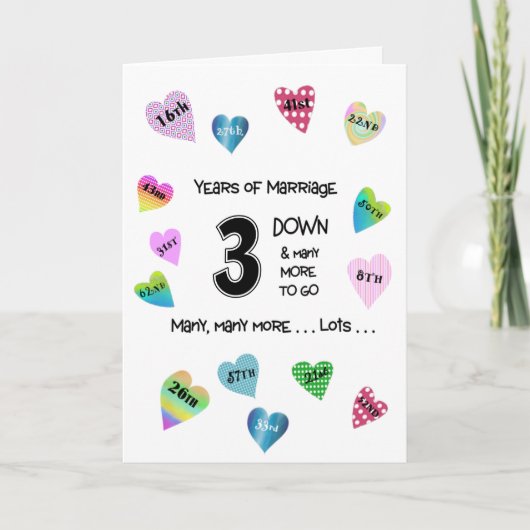 Carte Coeurs heureux 3e anniversaire (Devant)