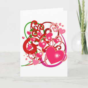 Carte Cœurs lumineux et volutes pour amoureux