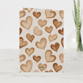 Carte Cœurs Marron Crème Rayures Amour (Dos)
