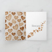 Carte Cœurs Marron Crème Rayures Amour (Intérieur)