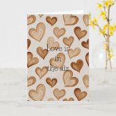 Carte Cœurs Marron Crème Rayures Amour (Fleur jaune)