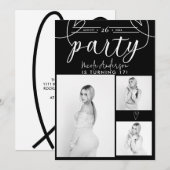 Carte Coeurs modernes Black & White Photo Party Annivers (Devant / Derrière)