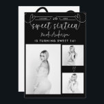 Carte Coeurs modernes Black & White Photo Sweet 16 Party<br><div class="desc">Éléments correspondants disponibles.</div>