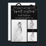 Carte Coeurs modernes Black & White Photo Sweet 16 Party<br><div class="desc">Éléments correspondants disponibles.</div>