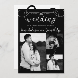 Carte Coeurs modernes Noir & Blanc Mariage minimal
