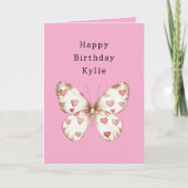 Carte Coeurs papillon rose Anniversaire (Devant)