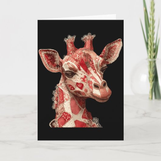 Carte Cœurs Patchwork Fantaisistes Girafe Romantique (Devant)