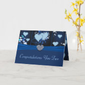 Carte Coeurs romantiques dans Congrats floral bleu (Fleur jaune)