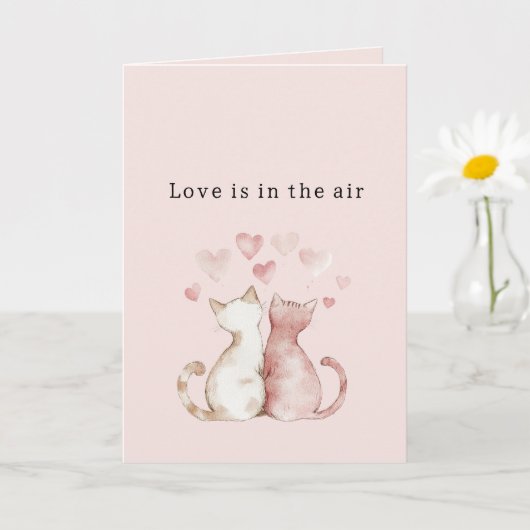 Carte Cœurs roses chats blancs amour (Petite plante)