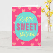 Carte Cœurs roses joyuse douce seize ans (Fleur jaune)