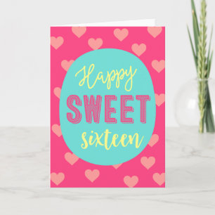 Carte Cœurs roses joyuse douce seize ans