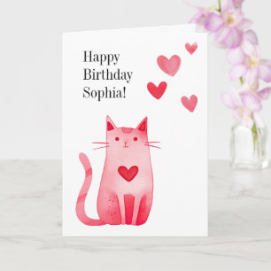Carte Coeurs roses Kitty Chat Anniversaire