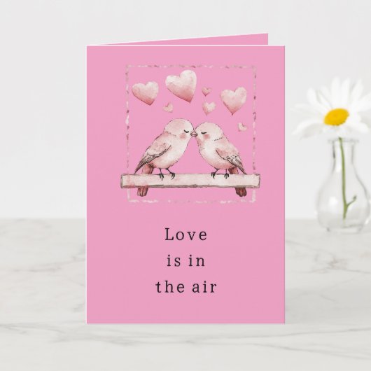 Carte Cœurs roses oiseaux d'amour (Petite plante)