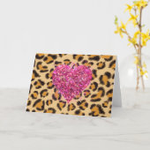 Carte Cœurs roses sauvages scintillants et imprimé léopa (Fleur jaune)