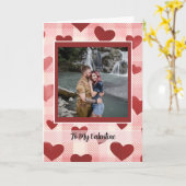 Carte Cœurs rouges et carreaux rose (Fleur jaune)