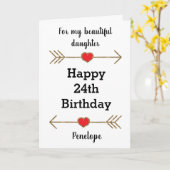 Carte Coeurs rouges et or 24e anniversaire (Fleur jaune)