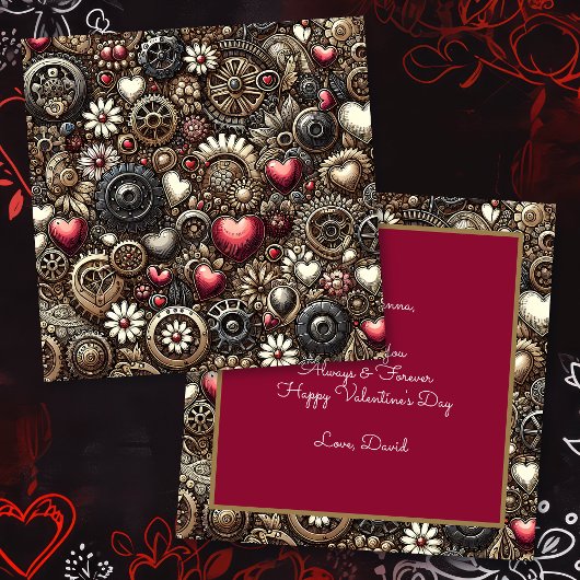 Carte Coeurs Steampunk personnalisés Saint Valentin