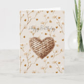 Carte Cœurs Tissés Marron Rustique Anniversaire (Devant)