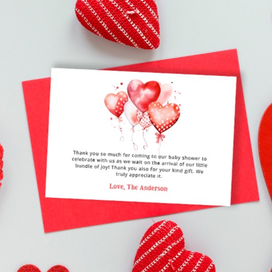 Carte Coeurs Valentine Baby shower amoureux Merci