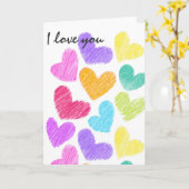 Carte Cœurs vibrants esquissés "Je t'aime" (Fleur jaune)