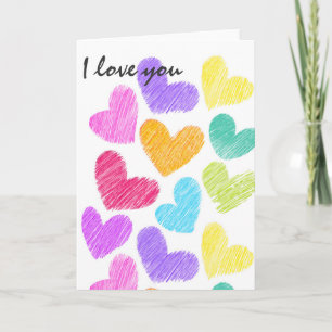 Carte Cœurs vibrants esquissés "Je t'aime"