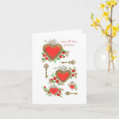 Carte Coeurs vintages et clés Valentine (Fleur jaune)