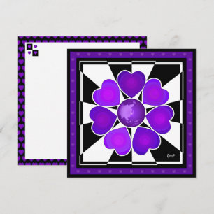 Carte Cœurs violets battants en N&B