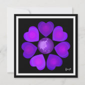 Carte Cœurs violets battants en N&B (Devant)