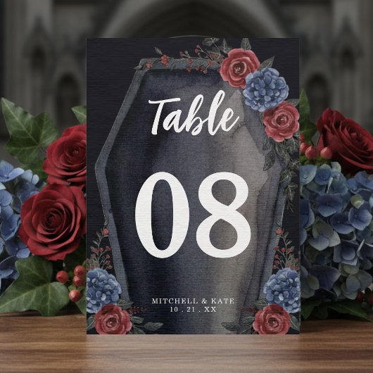 Carte Coffin Floral Gothic Wedding Table Number