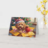 Carte Coffret Cadeau de Noël Chien Cockapoo Surprise (Fleur jaune)
