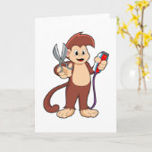 Carte Coiffeur singe avec ciseaux et rasoir (Fleur jaune)