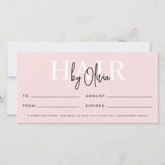 Carte Coiffeuse rose pâle Certificats cadeaux (Dos)