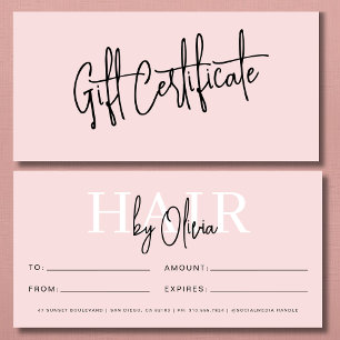 Carte Coiffeuse rose pâle Certificats cadeaux