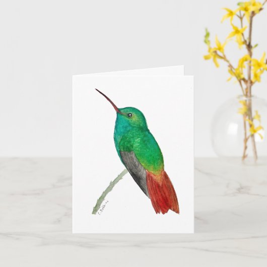 Carte Colibri à l'aquarelle (Fleur jaune)