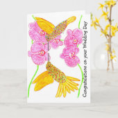 Carte Colibri aimant Jour de mariage (Fleur jaune)