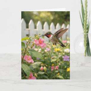 Carte Colibri d'anniversaire sur fleur de ne-me-touchez-