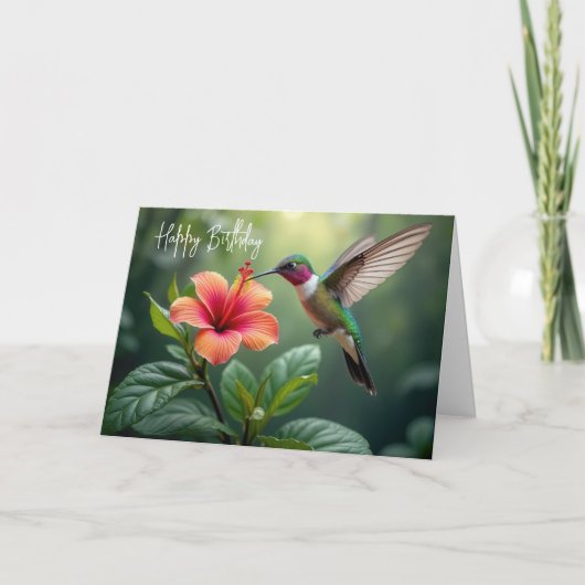 Carte Colibri d'anniversaire sur un Hibiscus (Devant)
