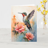 Carte Colibri Entouré de Belles Fleurs Vide (Fleur jaune)