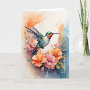 Carte Colibri Entouré de Fleurs Colorées Vide
