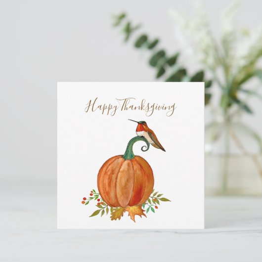 Carte Colibri et Citrouille Thanksgiving (Debout devant)